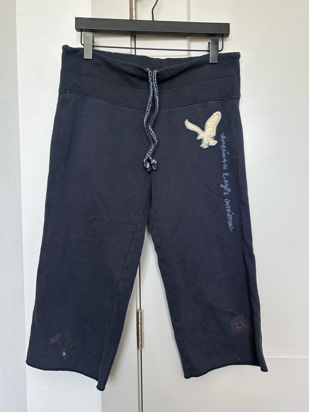 Y2K American Eagle Outfitters Fleece Sweat Shorts Navy Blue Bermuda women medium